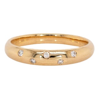 14k Solid Gold Wedding Band With Earth Mined Diamond Accents, Size 6.75 For Sale
