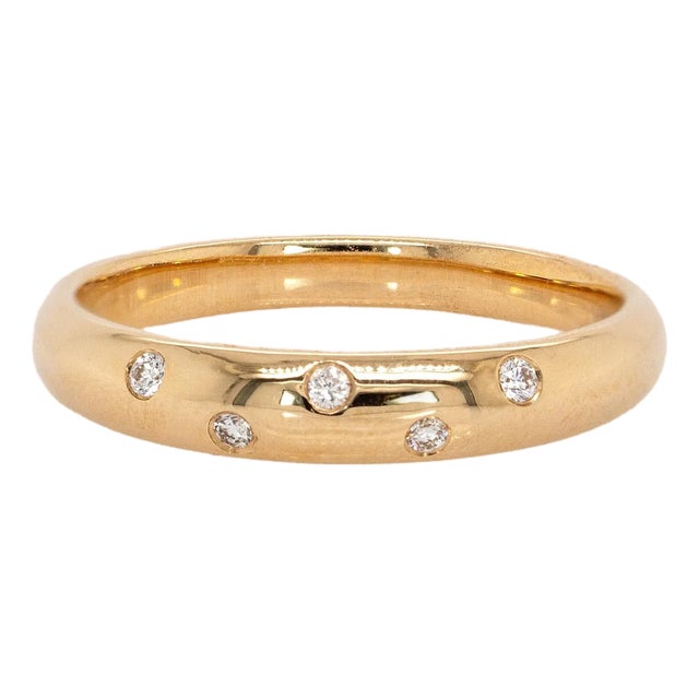 14k Solid Gold Wedding Band With Earth Mined Diamond Accents, Size 6.75 For Sale
