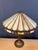 Antique Duffner & Kimberly Leaded Glass Table Lamp, Geometric Banded Shade For Sale - Image 10 of 11