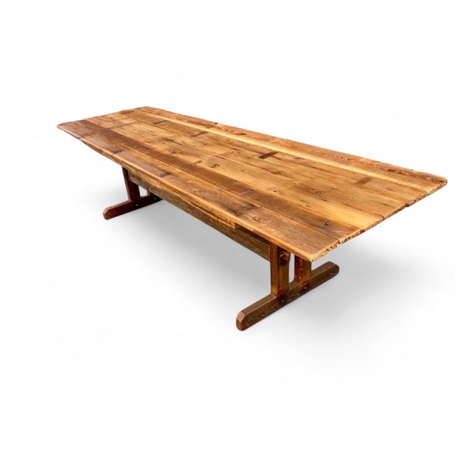 Not Yet Made - Made To Order Reclaimed Wood Farmhouse Trestle Harvest Dining Table 42 W For Sale - Image 5 of 9