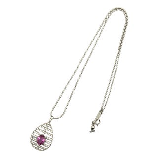 2.16 Carat Pink Sapphire Diamond 18k White Gold Pendant Necklace For Sale