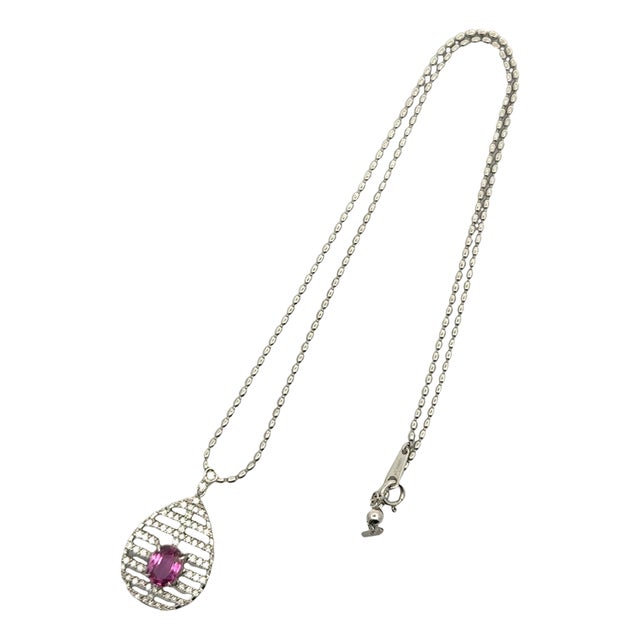 2.16 Carat Pink Sapphire Diamond 18k White Gold Pendant Necklace For Sale