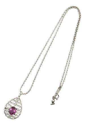2.16 Carat Pink Sapphire Diamond 18k White Gold Pendant Necklace