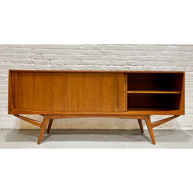 2020s Jaw Dropping Mid Century Modern Styled Teak Credenza | Scandinavian Handmade Media Stand For Sale - Image 5 of 16