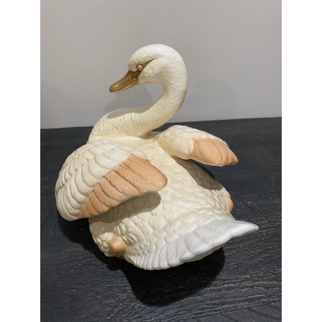Hollywood Regency Large Italian Porcelain Swan Sculpture, Signed & Number For Sale - Image 4 of 12
