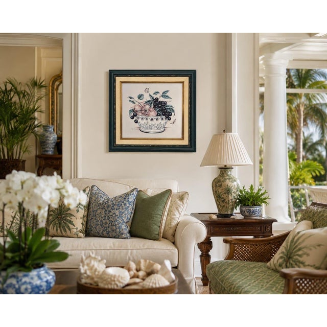 Vintage Framed Fruit Still Life Print by Patsy Craven - Botanical Bowl of Pears & Cherries For Sale In West Palm - Image 6 of 12