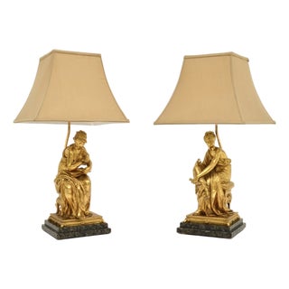 Antique Victorian Gilt Bronze and Marble Table Lamps, 1880s, Set of 2 For Sale