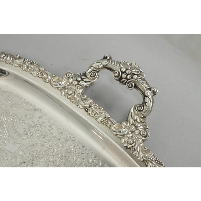 Antique e.g. Webster & Son Victorian Silver Plated Floral Repousse Serving Tray For Sale - Image 4 of 15