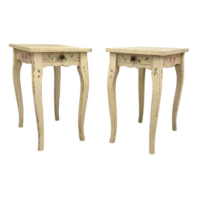 French Country Hand Painted Side Tables or Nightsands, Made in Italy, a Pair For Sale