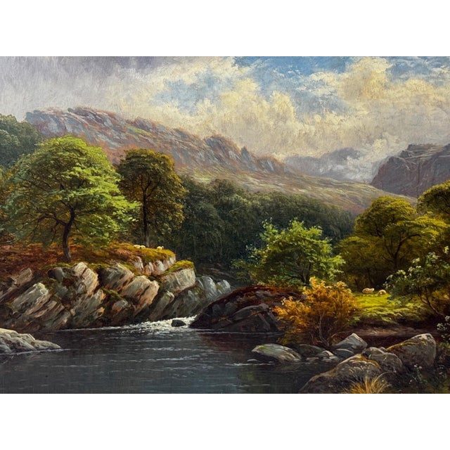 “A Quiet Pool, North Wales” — Victorian Welsh River Landscape Oil Painting by Thomas Spinks (c. 1890), River Conwy...