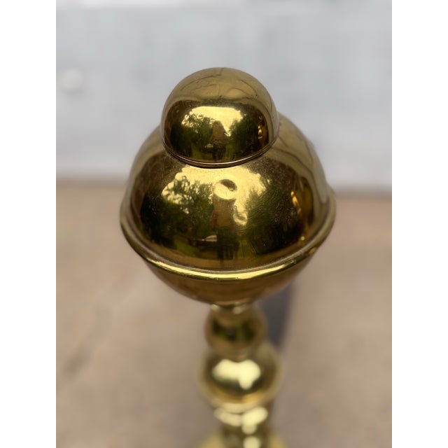 Pair of Mid Century Brass Andirons For Sale - Image 4 of 8