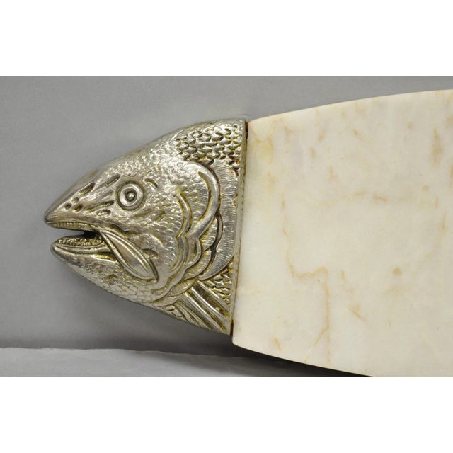 Mid-Century Modern Vintage Mid Century Modern Fish Marble Metal Cutting Board Sushi Serving Platter For Sale - Image 3 of 15