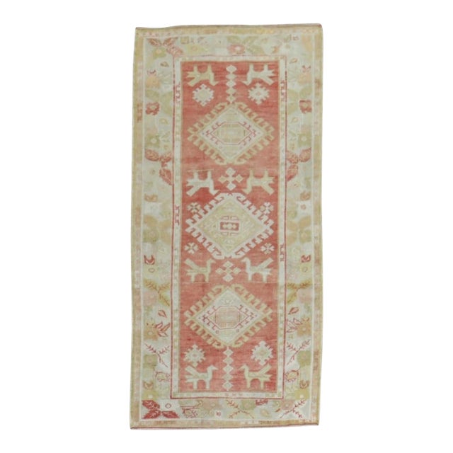 Early 20th Century Zabihi Collection Turkish Oushak Pigeon Small Runner - 3'4" x 6'9" For Sale