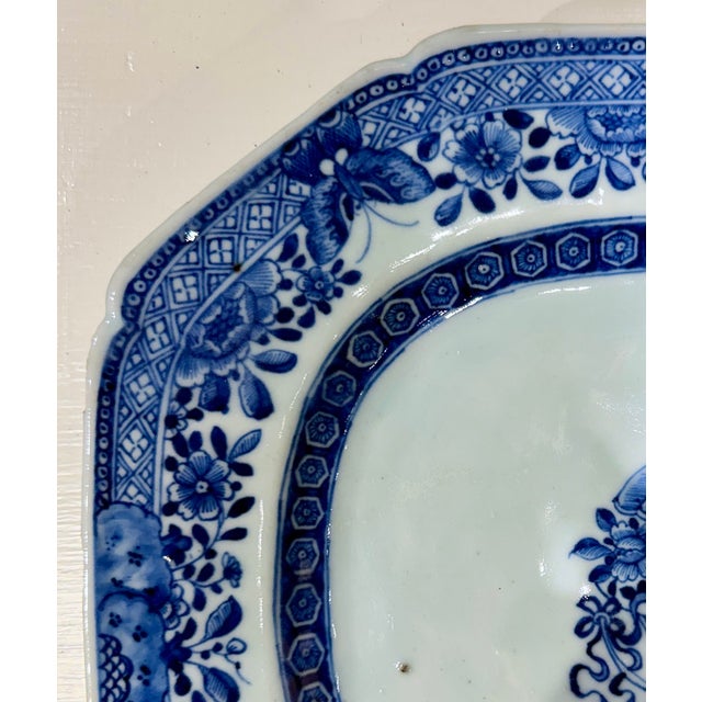 Chinese Export Porcelain Shaped Dish, Blue and White With Flower Basket, Qing Dynasty, Circa 1800 For Sale - Image 12 of 17
