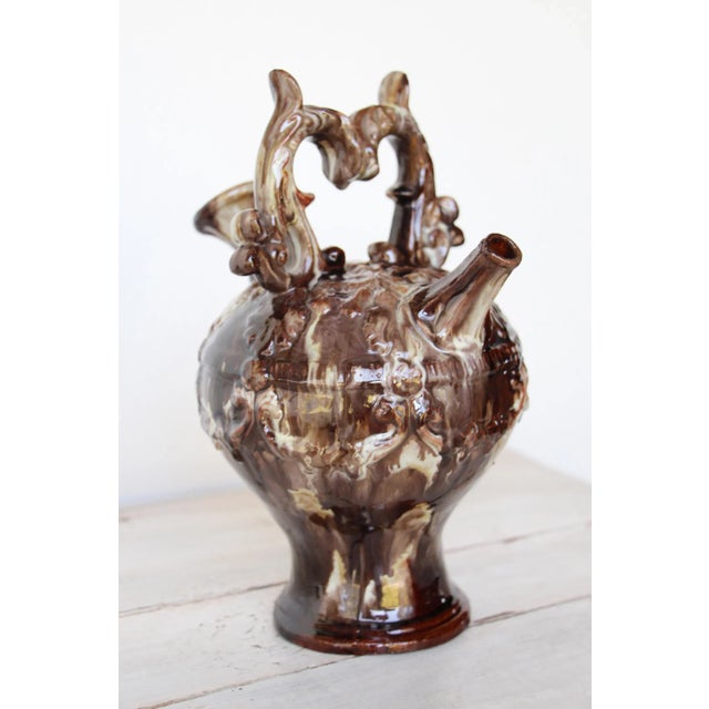 Brown Antique Portuguese Palissy Ware Majolica Water Jug For Sale - Image 8 of 13