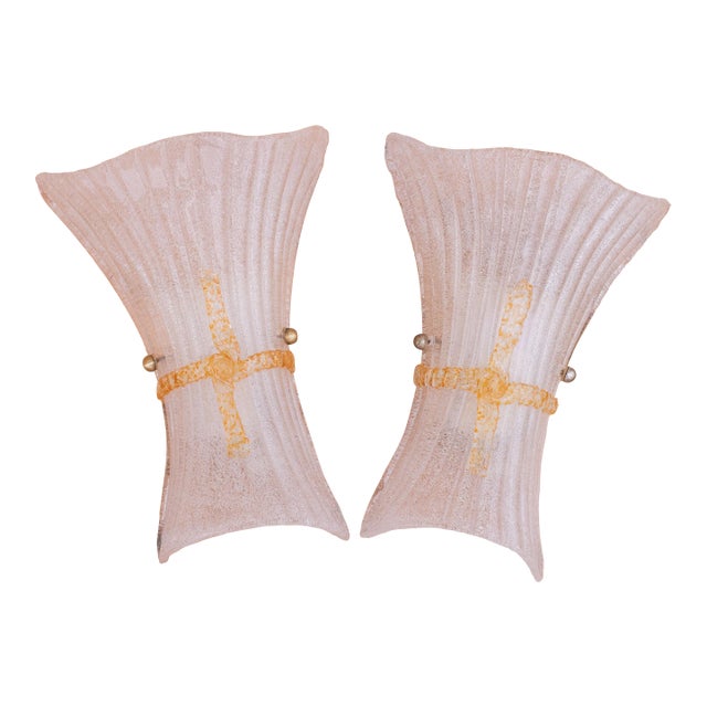 Pair of Large Size Vintage Italian Murano Glass Wall Sconces, 1970 For Sale