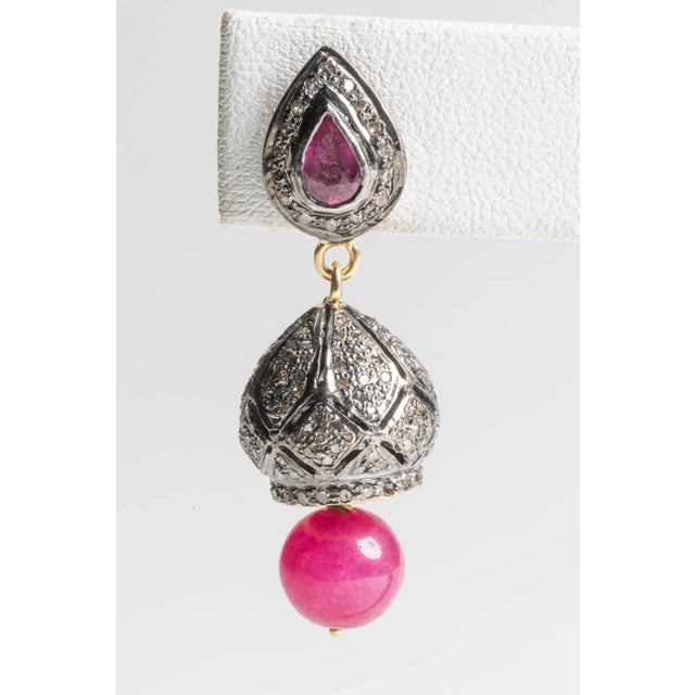 Modern Ruby and Pave`-Set Diamond Drop Earrings For Sale - Image 3 of 5