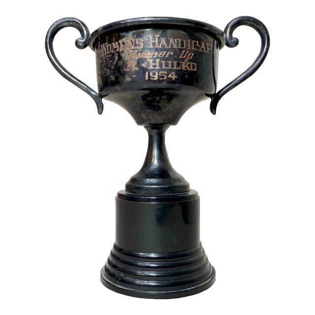 Vintage 1954 Woman's Handicap Runner Up Silver Plate Bakelite Trophy Cup Award For Sale