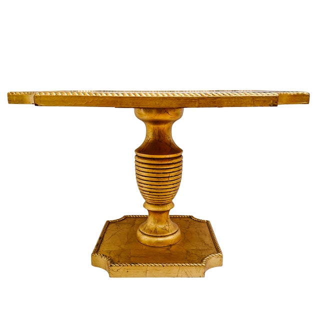 Hollywood Regency 1960s Italian Giltwood Hollywood Regency Gilt Rope & Églomisé Pedestal Side Table For Sale - Image 3 of 8