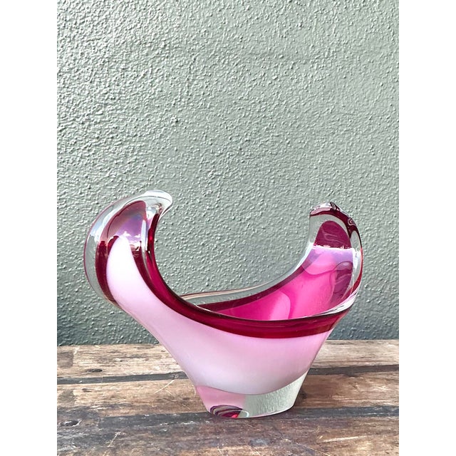 This striking vintage Italian art glass bowl captures the fluid elegance of mid-century Venetian design. Crafted in the...