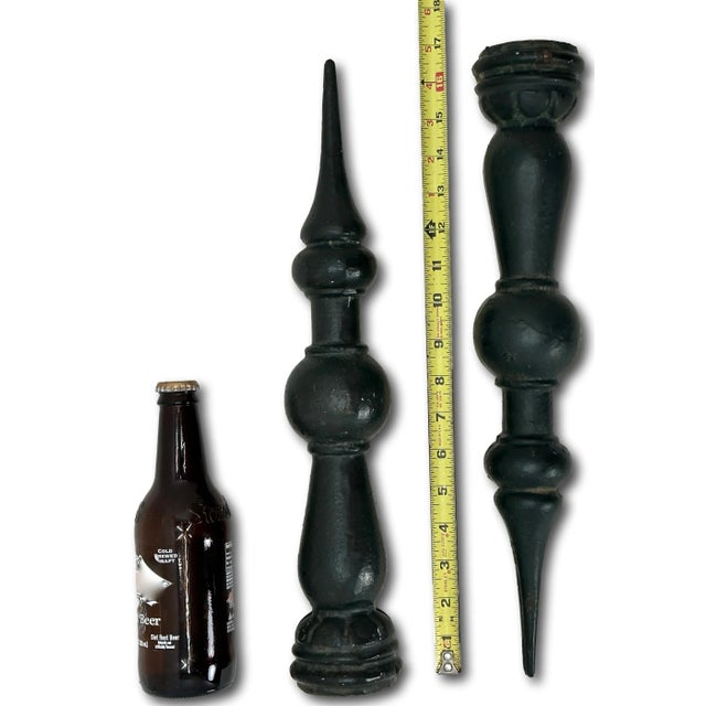 Matched Pair of Antique Victorian Architectural Solid Cast Iron Fence Post Pediments - Spikes 16 Inches Tall For Sale - Image 12 of 12