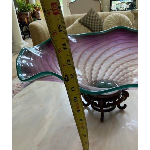 Large 1998 Signed LaChaussee Studio Handblown Art Glass Fluted Centerpiece Bowl For Sale - Image 4 of 6