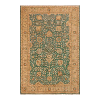1990s Shabby Chic Ziegler Green Tan Hand-Knotted Wool Rug - 10'1'' X 13'8'' For Sale