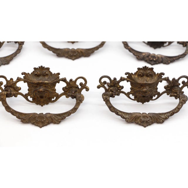 Set of 6 Vintage Brass Lion Head Bail Dresser Drawer Pulls For Sale - Image 9 of 12