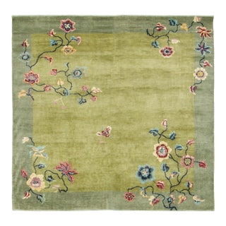Contemporary Chinese Deco Style Square Floral Wool Rug by Rug & Kilim, India For Sale