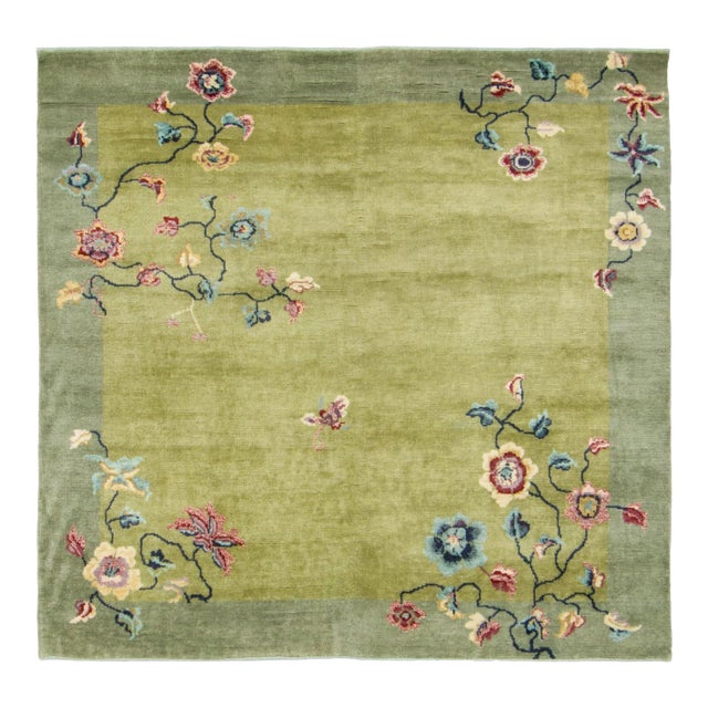 Contemporary Chinese Deco Style Square Floral Wool Rug by Rug & Kilim, India For Sale