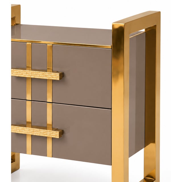 Taupe Glass Two-Drawer Nightstands with Architectural Brass Frames from Justfurnituress SRL, Set of 2 For Sale - Image 6 of 10