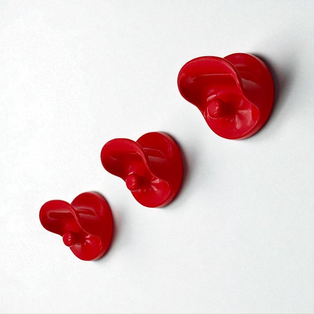 Red Wall Hooks by Olaf Von Bohr for Kartell, 1970s, Set of 3 For Sale - Image 11 of 11