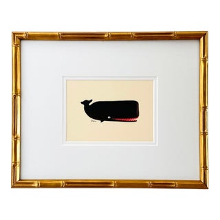 Original Hand-Painted Whimsical Whale Painting, Framed For Sale
