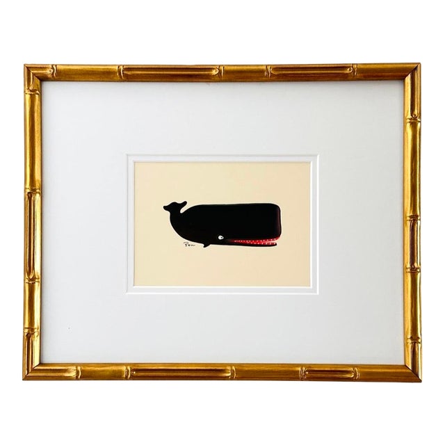 Original Hand-Painted Whimsical Whale Painting, Framed For Sale