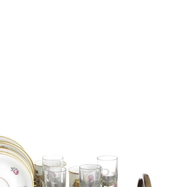 Porcelain Tray with Coffee Cups and Glasses, Set of 13 For Sale - Image 4 of 6