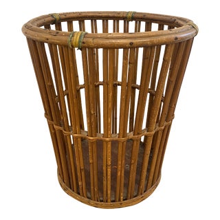 Vintage Bamboo Waste Basket For Sale