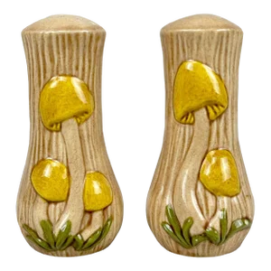 Mid-Century Whimsical Mushroom Porcelain Salt & Pepper Shakers - a Pair
