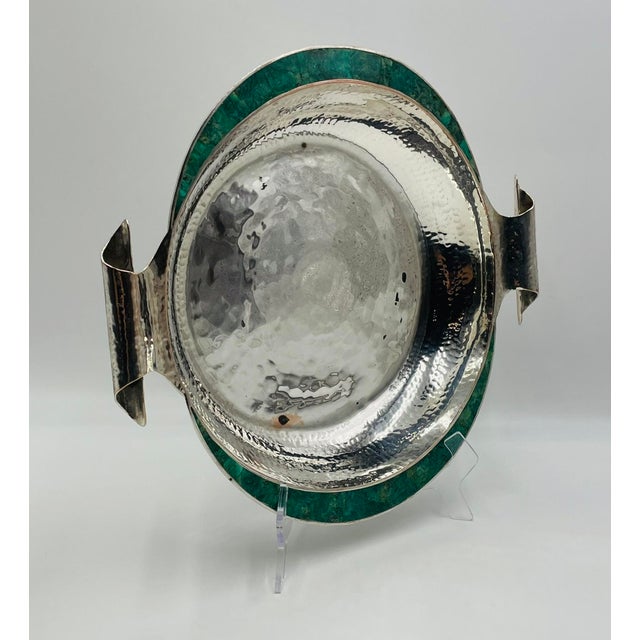Mexican 1980s Emilia Castillo Silver-Plated Serving Bowl With Malachite Inlay, Mexican Design For Sale - Image 3 of 18