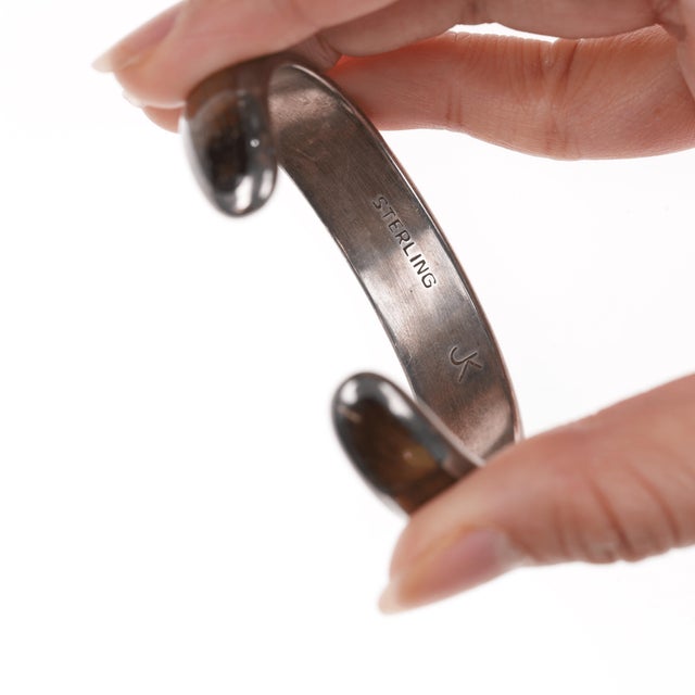 Metal 6" Native American sterling inlaid cuff bracelet For Sale - Image 7 of 11