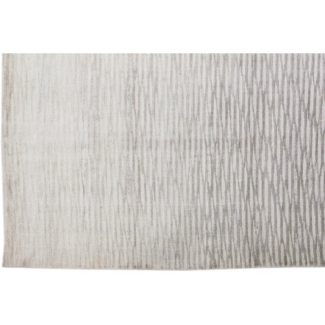 2010s Gray Wool & Silk Rug Handmade With Abstract Pattern For Sale - Image 4 of 7