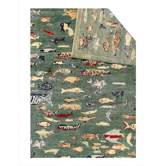 Traditional Pasargad DC Fine Hand Knotted Gabbeh Fish Design Rug For Sale - Image 3 of 4