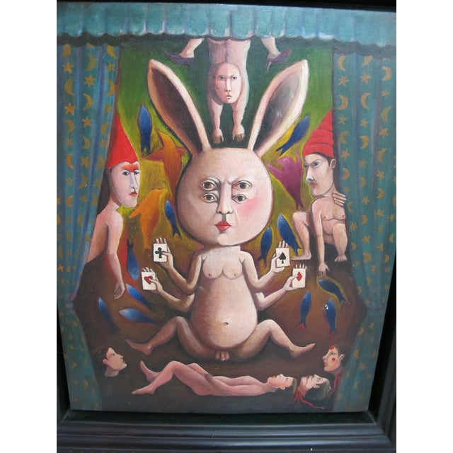 Red Sergio Bustamante Surreal Illusionist Rabbit Painting 'Reason Behind the Designs' For Sale - Image 8 of 13
