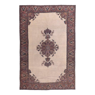 Splendid Ivory and Light Pink With Medallion Design Antique Farahan Rug For Sale