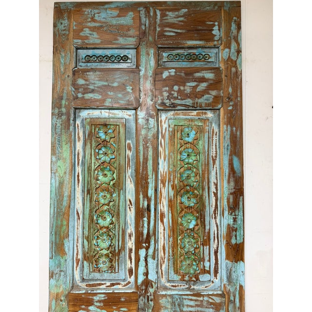 1920s Vintage Hand-Carved Wooden Sliding Barn Door, Boho Architectural Statement for Interior 80x29.5 For Sale - Image 5 of 6