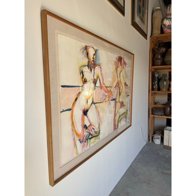 Striking large-scale abstract figurative drawing by Helen Stein. This expressive work is executed in watercolor and oil...