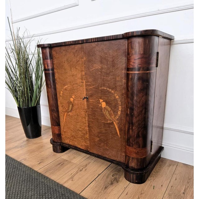 Brown Mid-Century Modern Art Deco Italian Burl Walnut Dry Bar Cabinet with Glass Top, 1950s For Sale - Image 8 of 13