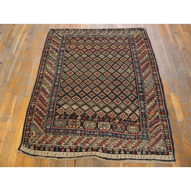 Antique Caucasian - Shirvan rug, size: 3'7" x 4'9". Antique Caucasian - Shirvan Small Scatter Size Wool Black Rug, Circa...