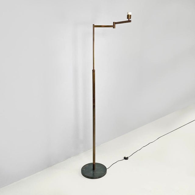 1940s Art Deco Italian Brass Floor Lamp with Adjustable Arm and Dark Marble Base, 1940s For Sale - Image 5 of 18