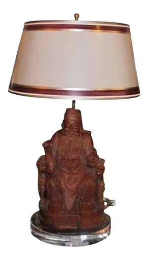 Antique Chinese Carved Wood Buddha Sculpture Lamp