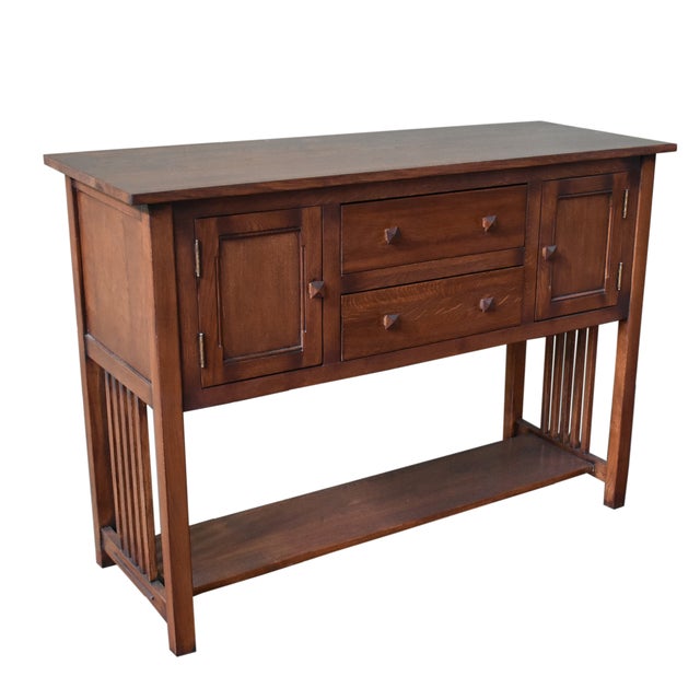 Brown Mission Solid Oak Buffet / Console Table - Walnut - 52" For Sale - Image 8 of 9